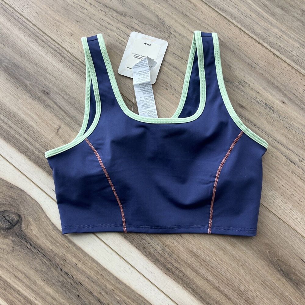 Fabletics‎ Girls Mini Catalina Medium Impact Sports Bra Navy Green Size S 6/7